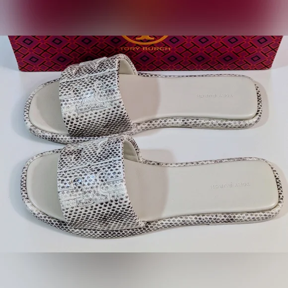 TORY BURCH, Double T Sport Slides, Smoke Roccia, Size 9.5